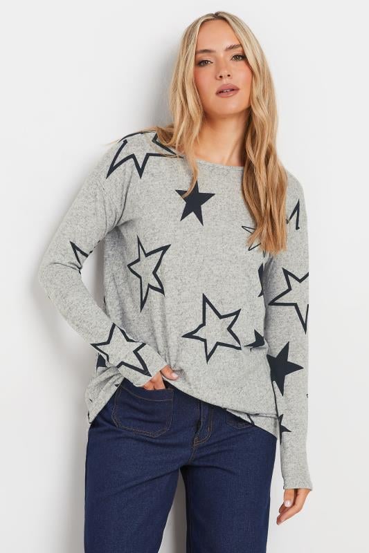 LTS Tall Grey Star Print Drop Shoulder Jumper | Long Tall Sally 1