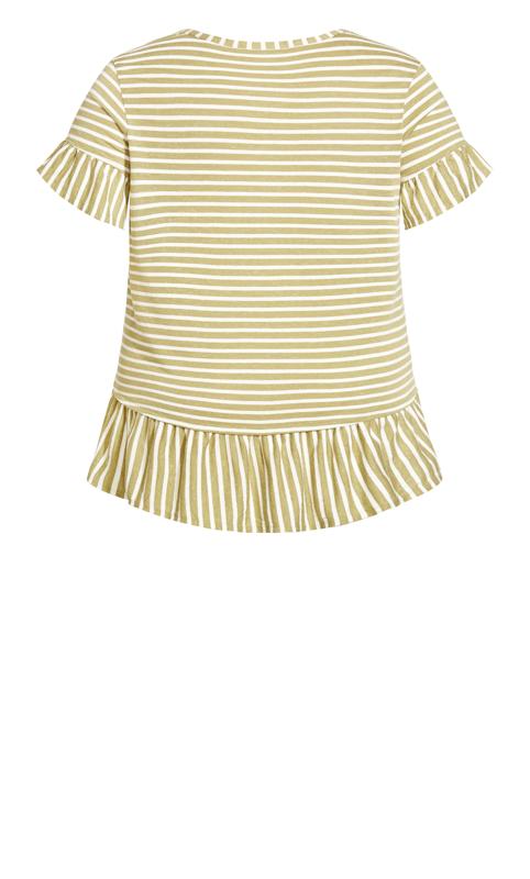 Evans Olive Green Stripe Frill Hem Short Sleeve T-Shirt 6