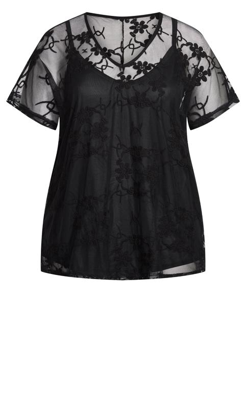 Evans Black Floral Embroidered Layered Cami Blouse 5