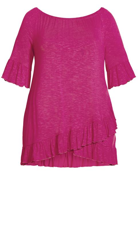 Evans Pink Frill Wrap Hem Short Sleeve T-Shirt 11
