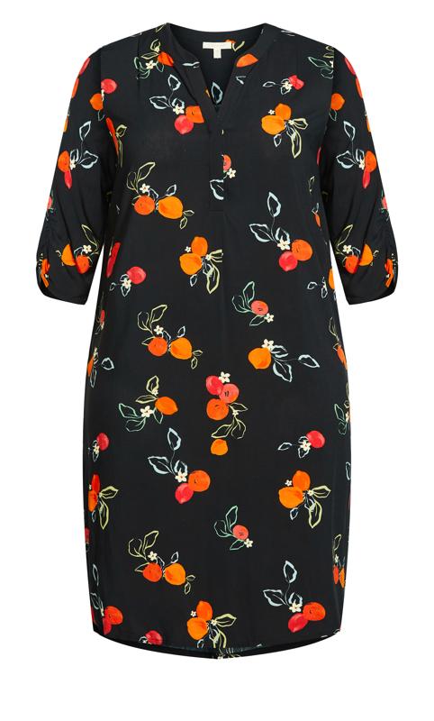 Evans Orange Floral Print Midi Collarless Shirt Dress 3