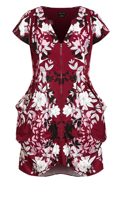Evans Burgundy Red Floral Zip Through Mini Dress 4