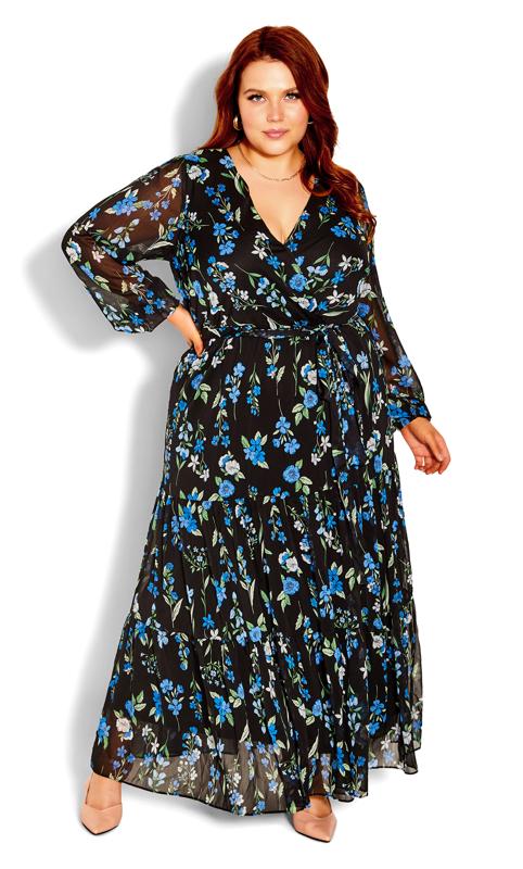 Blue Blossom Black Maxi Dress 2