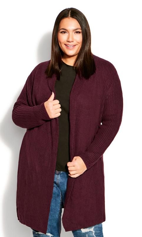 Plus Size  Avenue Purple Knitted Long Sleeve Cardigan