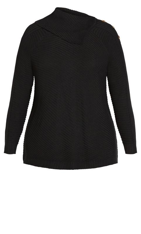 Split Neck Button Black Sweater 5