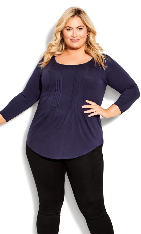 Evans Navy Milly Pleat Plain Top 1