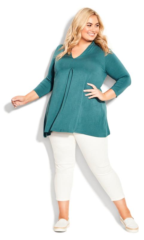 Evans Teal Green Long Sleeve Pleat Front Top 2
