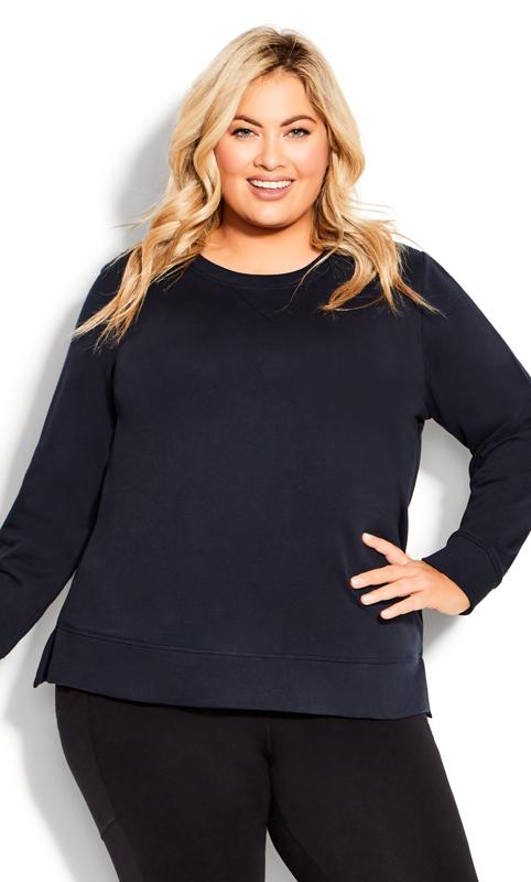 Hi Lo Crew Neck Relaxed Navy Blue Sweat Top 7