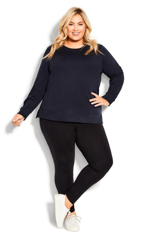 Hi Lo Crew Neck Relaxed Navy Blue Sweat Top 2