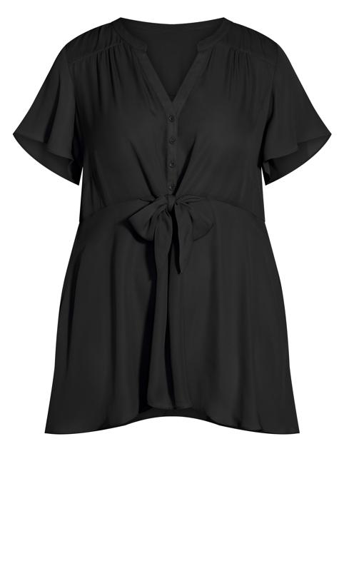 Peplum Tie Plain Black Shirt 5