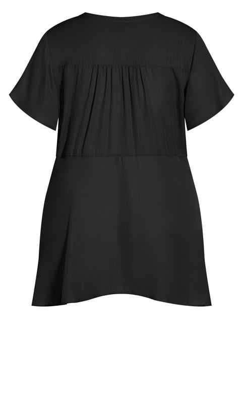 Peplum Tie Plain Black Shirt 6