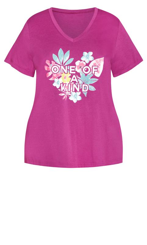 Evans Pink 'One Of A Kind' Slogan Floral Print Pyjama Top 5