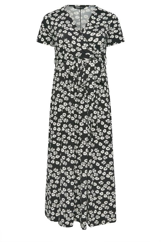 YOURS Plus Size Black Floral Short Sleeve Wrap Maxi Dress | Yours Clothing  5
