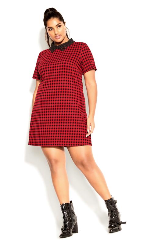 Evans Red Check Lace Collar Mini Dress 2