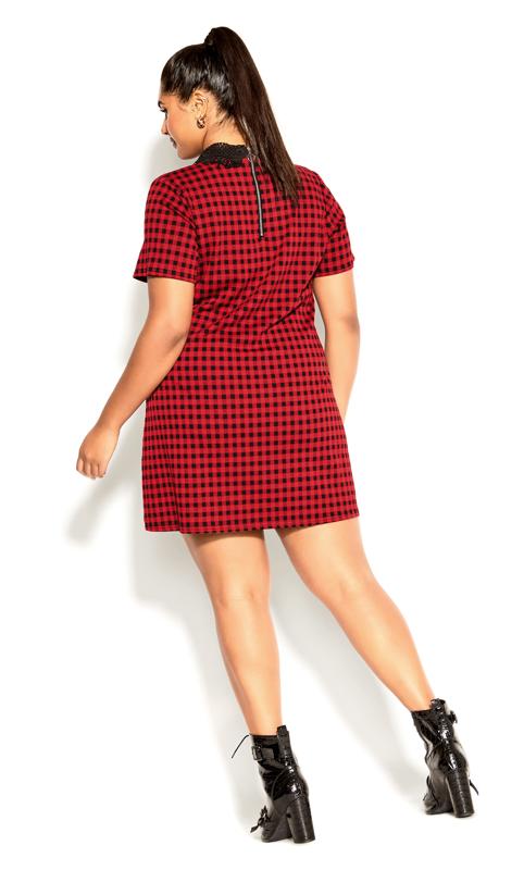 Evans Red Check Lace Collar Mini Dress 3