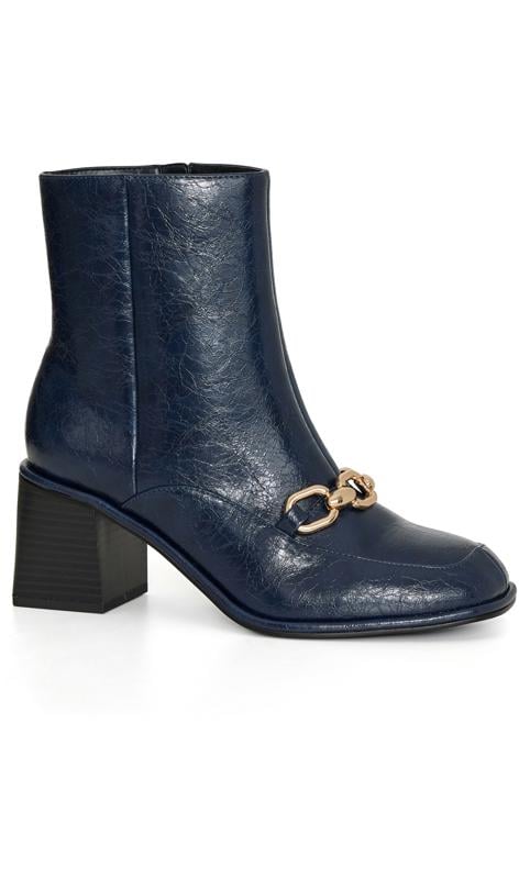 Plus Size  Evans Navy Blue Gold Chain Detail Heeled Ankle Boot