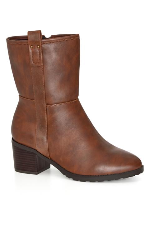 Plus Size  Evans Brown Faux Leather Heeled Calf Boots