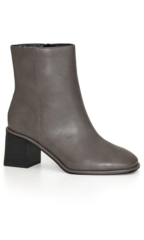 Plus Size  Evans Grey Faux Leather Block Heel Ankle Boots