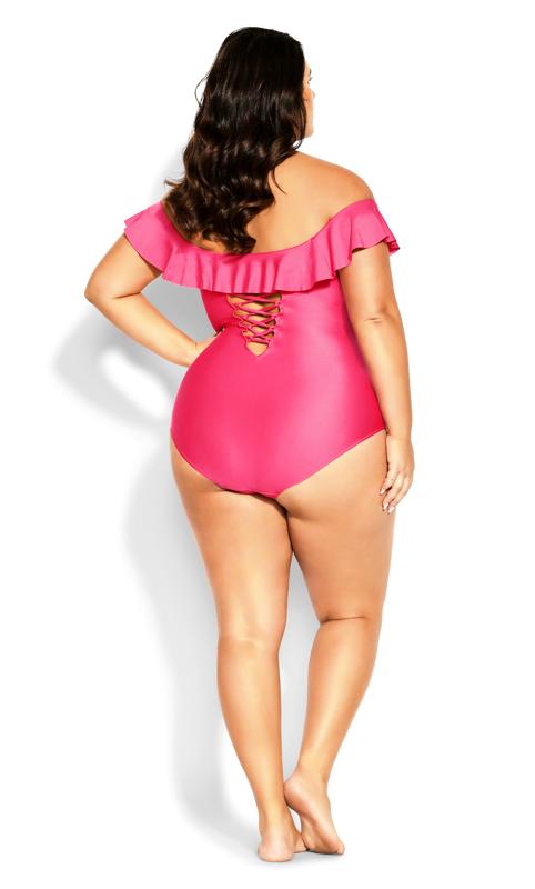 City Chic Pink Frill Bardot Swimsuit 4
