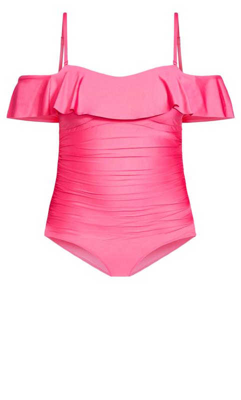 City Chic Pink Frill Bardot Swimsuit 5