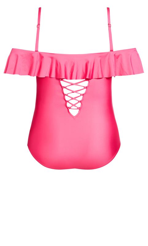 City Chic Pink Frill Bardot Swimsuit 6