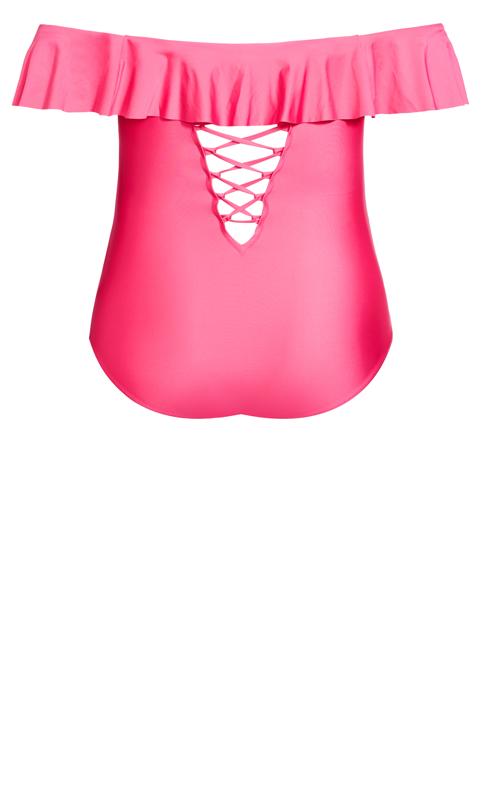 City Chic Pink Frill Bardot Swimsuit 8