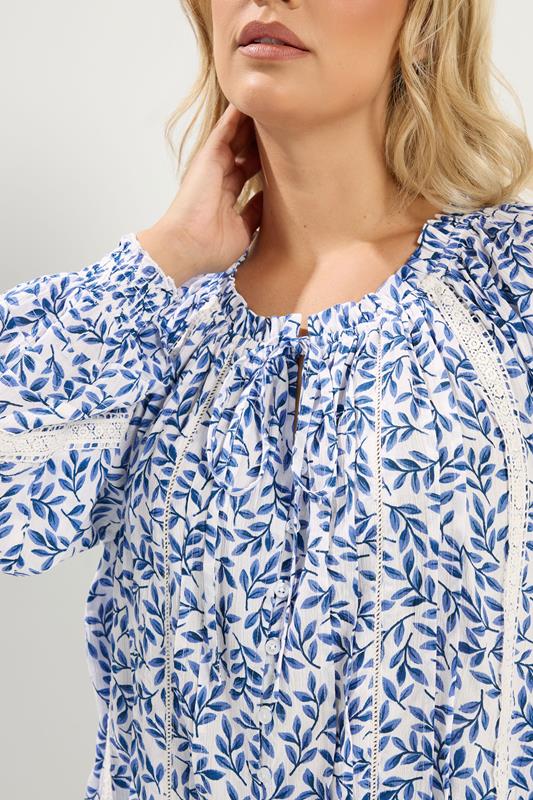 YOURS Plus Size Blue Leaf Pintuck Blouse | Yours Clothing 5