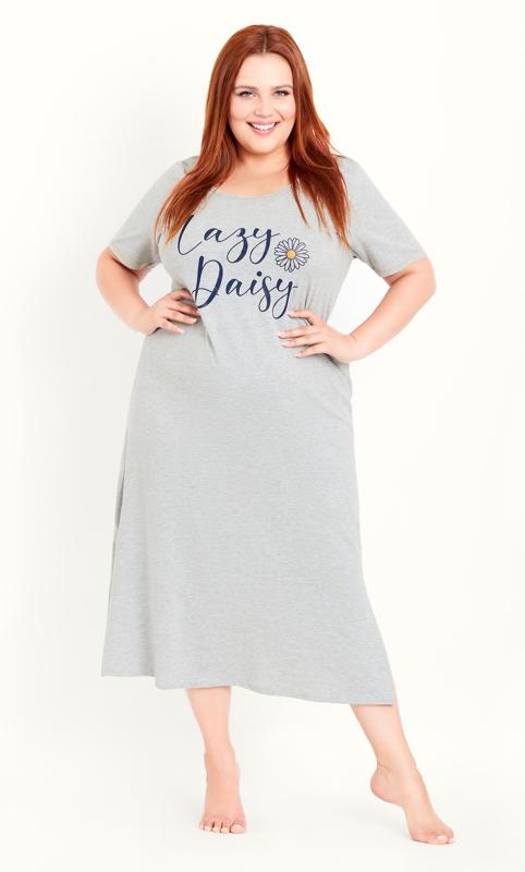 Plus Size  Evans Grey 'Lazy Daisy' Midi Nightdress