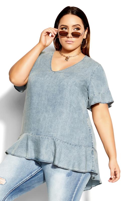 Evans Light Blue Denim Peplum Top 1