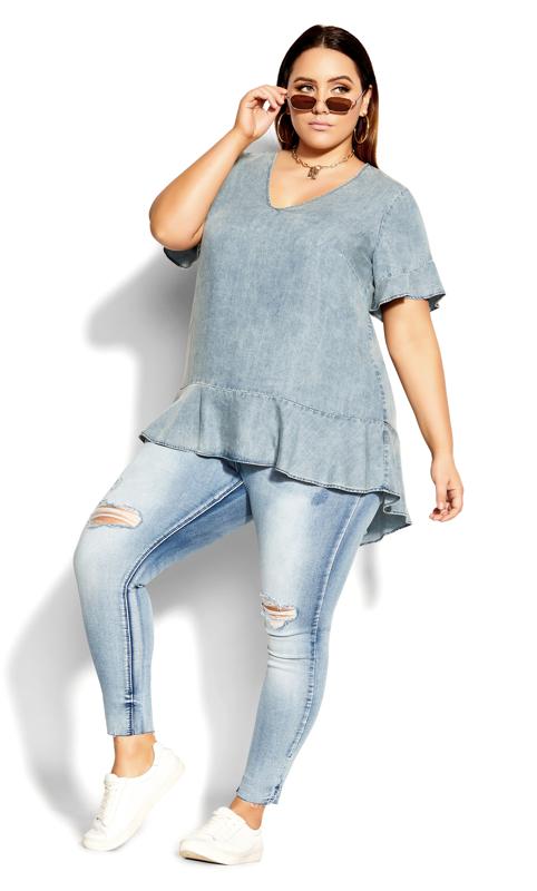 Evans Light Blue Denim Peplum Top 3