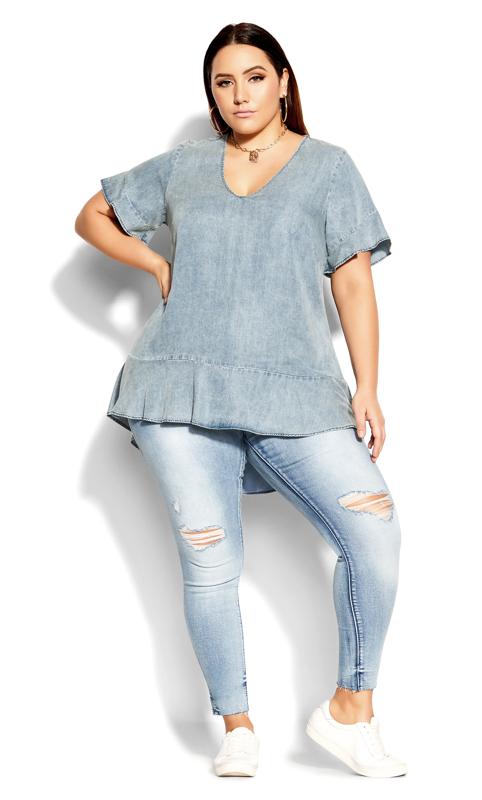 Evans Light Blue Denim Peplum Top 3