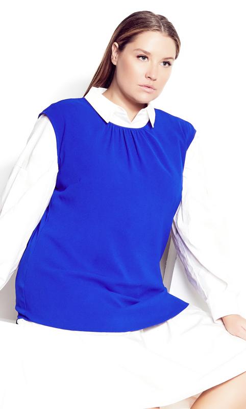 Evans Blue Gathered Neck Top | Evans 1