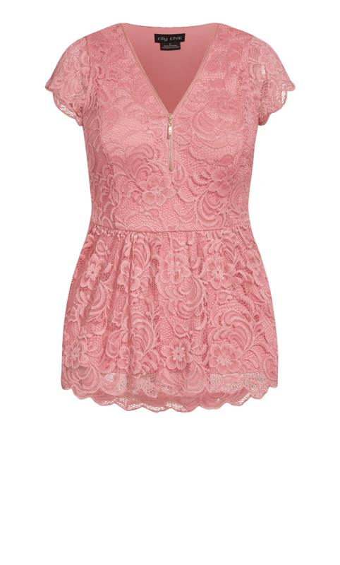 EVANS Plus Size Lace Peplum Misty Rose Top 5