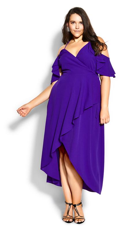 Plus Size  Evans Purple Frill Wrap Maxi Dress