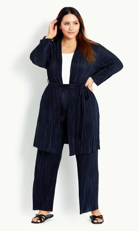 Plus Size  Evans Navy Plisse Relaxed Fit Blazer