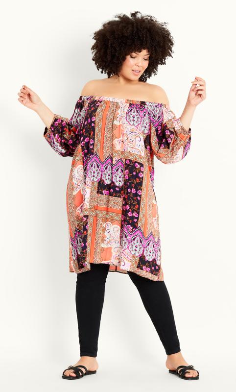 Evans Pink Paisley Floral Print Bardot Tunic Dress 4