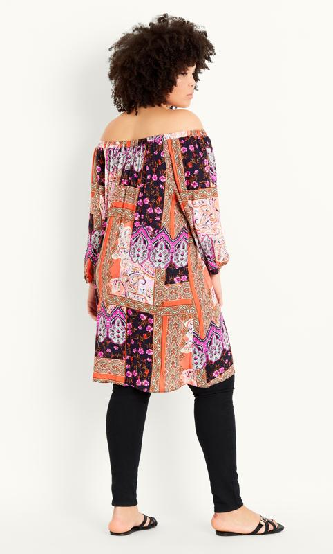 Evans Pink Paisley Floral Print Bardot Tunic Dress 5