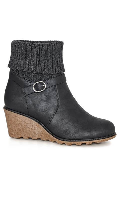 Emily Black Wide Fit Wedge Boot 1