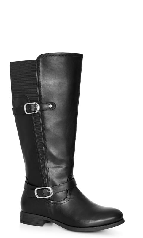 Plus Size  Avenue Black WIDE FIT Faux Leather Buckle Detail Knee Hight Boots