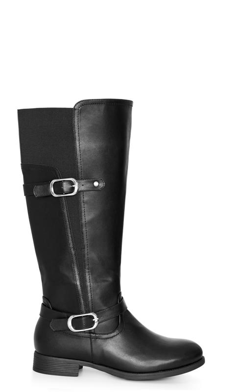 Avenue Black WIDE FIT Faux Leather Buckle Detail Knee Hight Boots 2