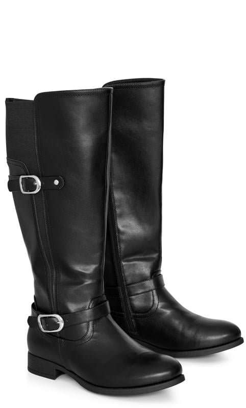 Avenue Black WIDE FIT Faux Leather Buckle Detail Knee Hight Boots 6