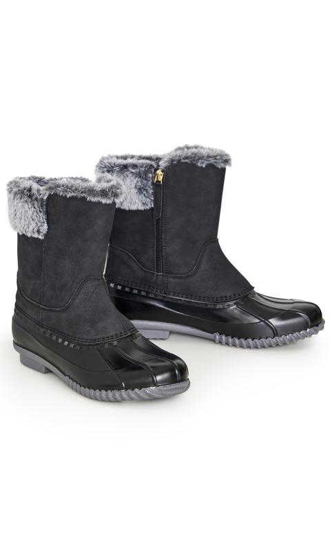 Avenue WIDE FIT Black Faux Fur Lined Embroided Snow Boots 6