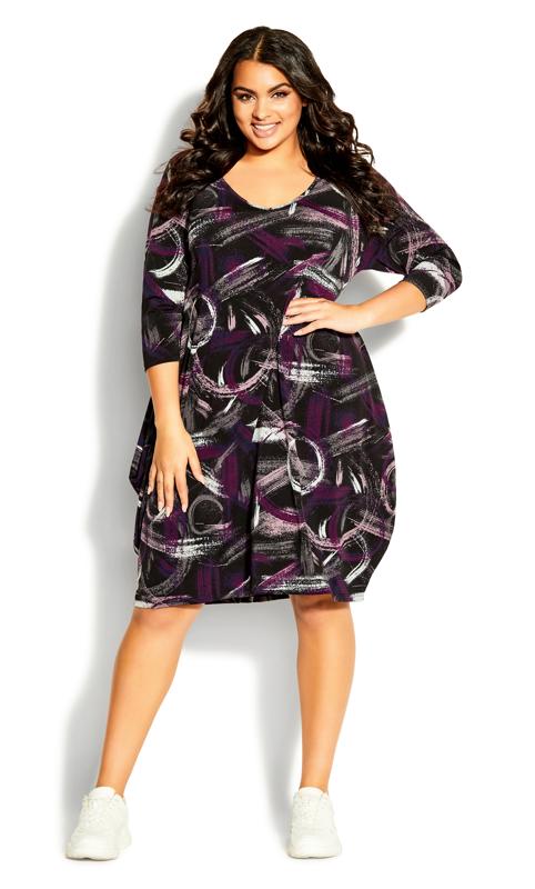 Plus Size  Loralette Grey Knit Drape Print Dress