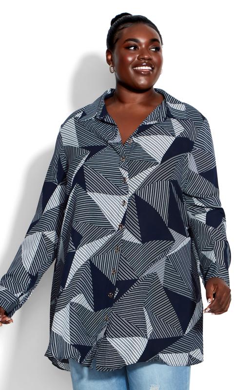 Evans Navy Celeste Longline Print Shirt 1