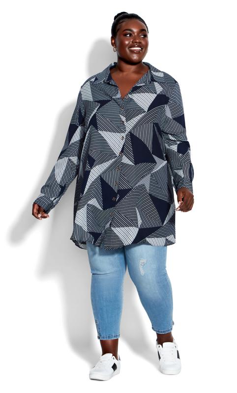 Evans Navy Celeste Longline Print Shirt 2