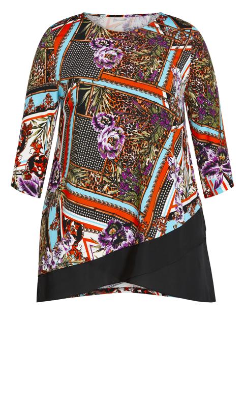 Evans Black Mixed Print Hanky Hem Top 6