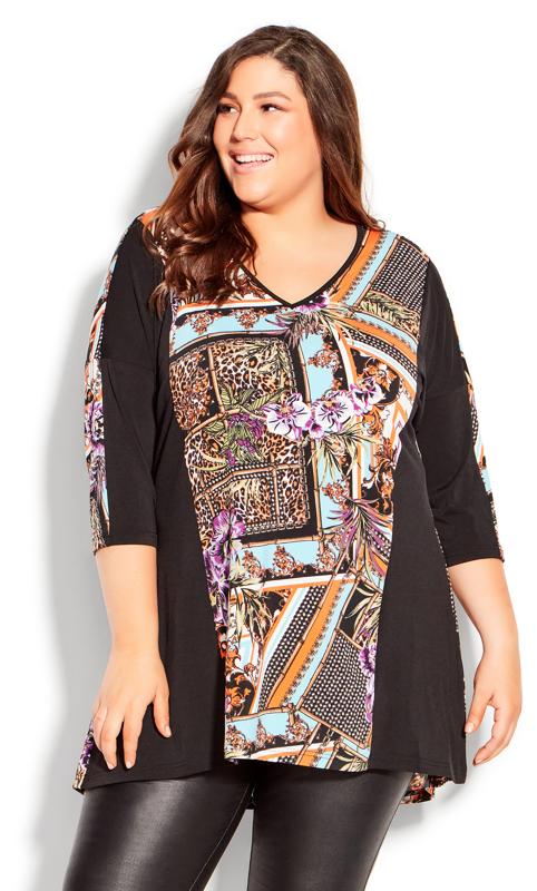 Evans Black Mixed Print Tunic Top 1