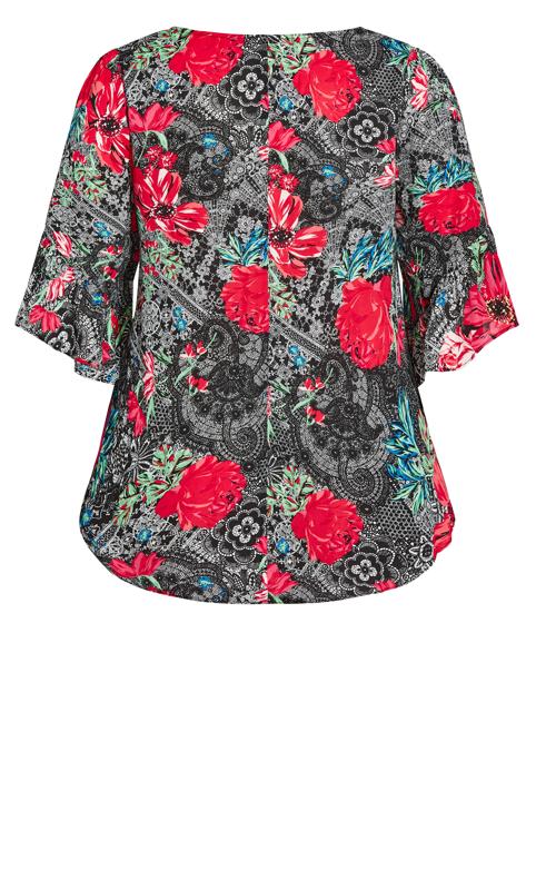 Evans Grey & Red Floral & Paisley Print Frill Smock Top 7