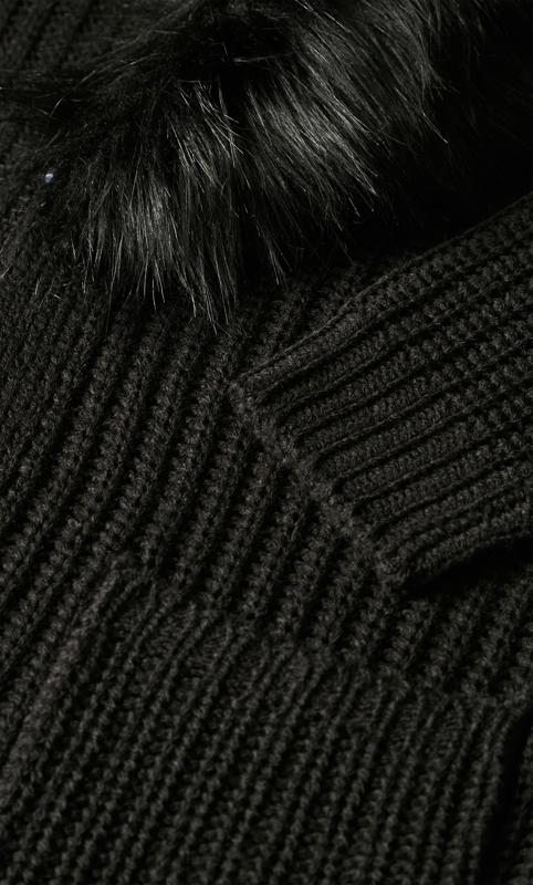 Evans Black Faux Fur Collar Longline Cardigan | Evans 9