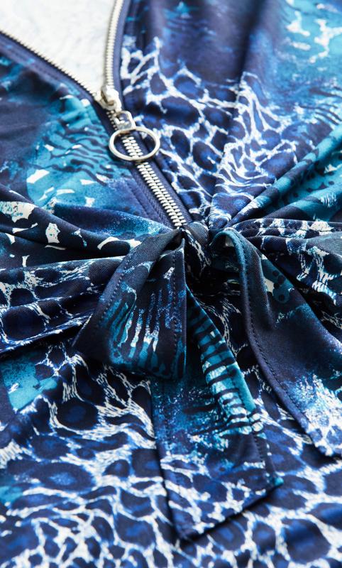 Lia Tie Waist Zip V-Neck Blue Animal Tunic 7